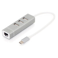DIGITUS USB Adapter USB2.0/C -> RJ45 Ethernet+3-Port-Hub wei