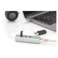 DIGITUS USB Adapter USB2.0/C -> RJ45 Ethernet+3-Port-Hub wei