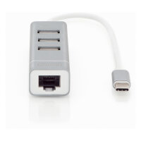 DIGITUS USB Adapter USB2.0/C -> RJ45 Ethernet+3-Port-Hub wei