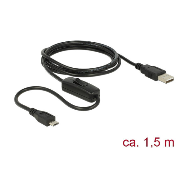 Delock Ladekabel USB 2.0 Typ-A Stecker > USB 2.0 Micro-B Stecker mit Schalter für Raspberry Pi 1,5 m