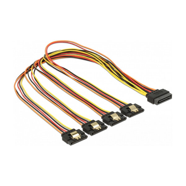 Delock Kabel SATA 15 Pin Strom Stecker mit Einrastfunktion > SATA 15 Pin Strom Buchse 4 x gerade 50 cm