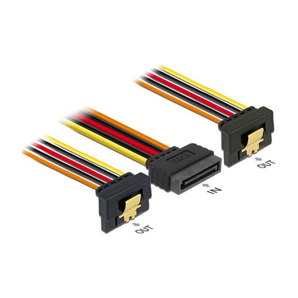 Delock Kabel SATA 15 Pin Strom Stecker mit Einrastfunktion > 2 x SATA 15 Pin Strom Buchse 15 cm