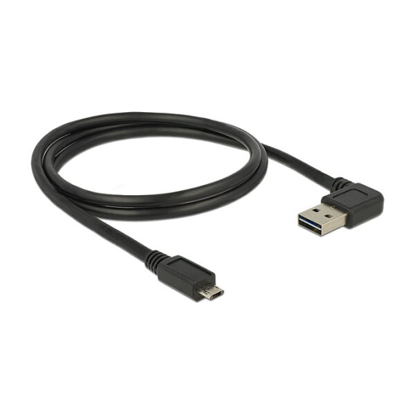 Delock Kabel EASY-USB 2.0 Typ-A Stecker gewinkelt links / rechts > EASY-USB 2.0 Typ Micro-B Stecker schwarz 1 m