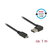 Delock Kabel EASY-USB 2.0 Typ-A Stecker gewinkelt links / rechts > EASY-USB 2.0 Typ Micro-B Stecker schwarz 1 m