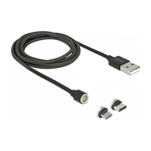 Delock Magnetisches USB Daten- und Ladekabelset für Micro USB / USB Type-C™ schwarz 1,1 m