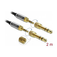 Delock Klinkenkabel 3,5 mm 3 Pin Stecker zu Stecker mit Schraubadapter 2 m