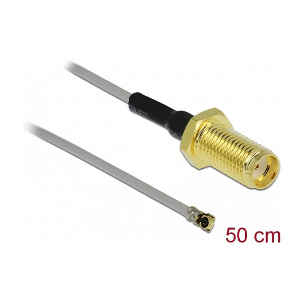Delock Antennenkabel SMA Buchse zum Einbau zu I-PEX Inc., MHF® 4 Stecker 0.81 50 cm Gewindelänge 10 mm