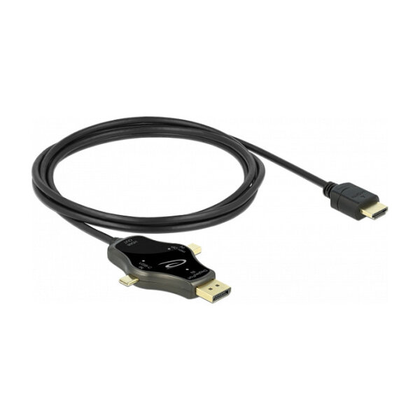 Delock 3 in 1 Monitorkabel mit USB-C™ / DisplayPort / mini DisplayPort Eingang auf HDMI Ausgang mit 4K 60 Hz
