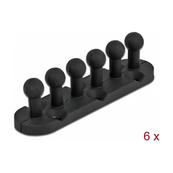 Delock Kabelhalter mit 5 Durchführungen selbstklebend / schraubbar 6 Stück schwarz