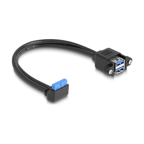 Delock Kabel USB 5 Gbps Pfostenbuchse 90° gewinkelt zu 2 x USB 5 Gbps Typ-A Buchse zum Einbau 50 cm