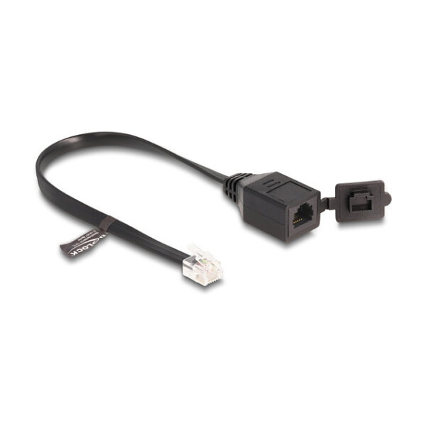 Delock Kabel RJ12 Stecker zu RJ12 Buchse mit Verschlusskappe 20 cm schwarz