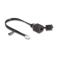 Delock Kabel RJ12 Stecker zu RJ12 Buchse mit Verschlusskappe 20 cm schwarz