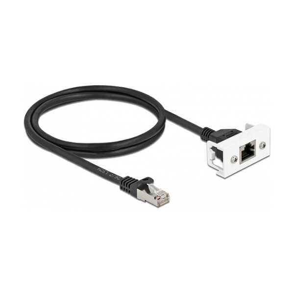 Delock Netzwerk Verlängerungskabel für Easy 45 Modul S/FTP RJ45 Stecker zu RJ45 Buchse Cat.6A 1 m schwarz / weiß