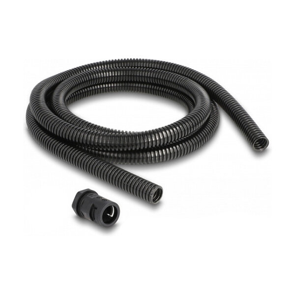 Delock Kabelschutzschlauch 2 m x 15,8 mm mit 2 x PG11 Schlauchverschraubung Set schwarz