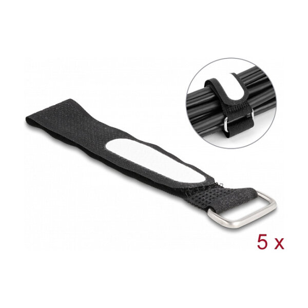 Delock Klettkabelbinder mit Schlaufe und Beschriftungsfeld L 203 x B 20 mm schwarz 5 Stück