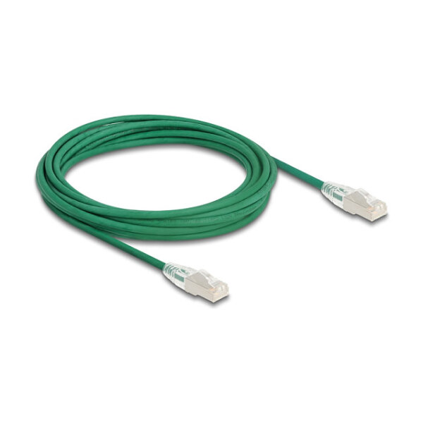 Delock RJ45 Netzwerkkabel Cat.6A Stecker zu Stecker mit gebogener Rastnase U/FTP Slim 5 m grün