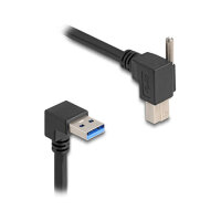 Delock USB 5 Gbps Kabel USB Typ-A Stecker 90° nach unten gewinkelt zu USB Typ-B Stecker mit Schraube 90° nach rechts gewinkelt 1 m schwarz