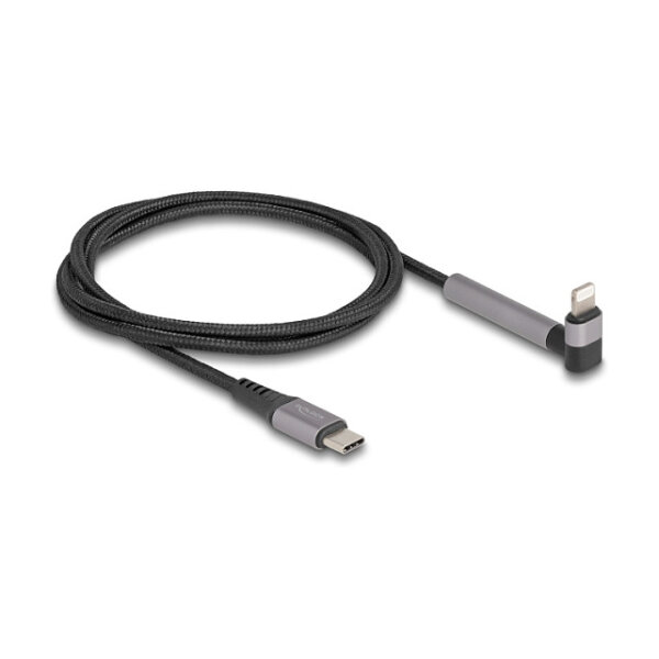 Delock Daten- und Ladekabel USB Type-C™ zu Lightning™ für iPhone™, iPad™, iPod™ gewinkelt mit Ständerfunktion schwarz 1,5 m MFi