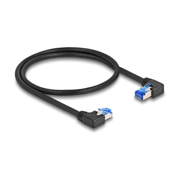 Delock RJ45 Netzwerkkabel Cat.6A S/FTP rechts / links gewinkelt 0,5 m schwarz