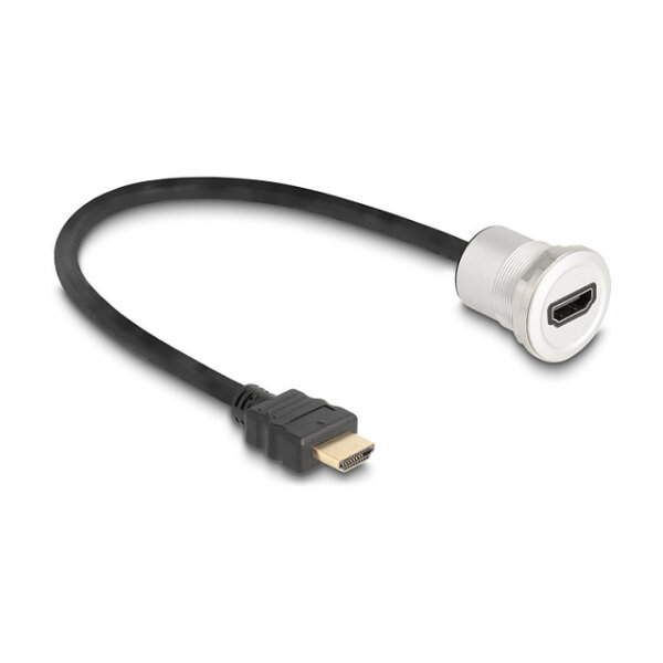 Delock HDMI Einbaubuchse 8K 60 Hz mit Kabelpeitsche Stecker 30 cm Aluminium