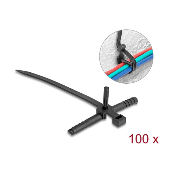 Delock Kabelbinder mit Dübel L 150 x B 7,0 mm schwarz 100 Stück