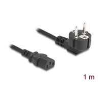 Delock Netzkabel PC Schutzkontaktstecker CEE 7/7 90° gewinkelt auf C13 Buchse, 1 m, 3 x 1,00 mm² schwarz