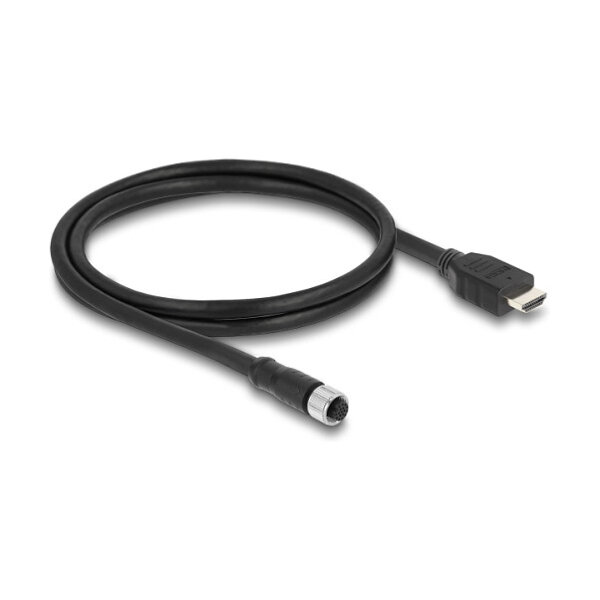 Delock M12 Kabel A-kodiert 17 Pin Buchse zu HDMI Stecker 1 m schwarz