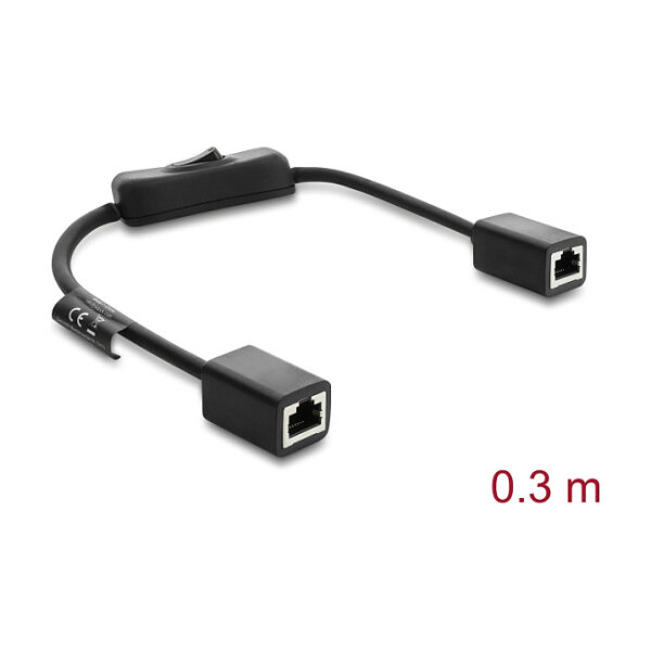 Delock RJ45 Kabel Buchse zu Buchse mit Schalter Cat.6 F/UTP 0,3 m - Netzwerkschaltung schwarz