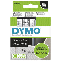 Dymo D1 Etiketten S0720500 12mm x 7m Schwarz auf Transparent