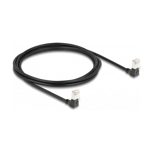 Delock RJ45 Netzwerkkabel Cat.6A S/FTP Slim 90° unten / unten gewinkelt 2 m schwarz