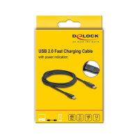Delock USB 2.0 Daten- und Schnellladekabel USB Type-C™ Stecker zu Stecker PD 3.1 140 W mit Leistungsanzeige 1,20 m