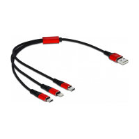 Delock USB Ladekabel 3 in 1 Typ-A zu Lightning™ / Micro USB / USB Type-C™ 30 cm schwarz / rot