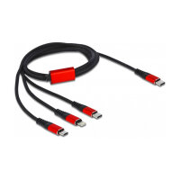 Delock USB Ladekabel 3 in 1 USB Type-C™ zu Lightning™ / Micro USB / USB Type-C™ 1 m schwarz / rot