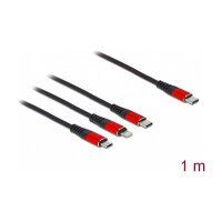 Delock USB Ladekabel 3 in 1 USB Type-C™ zu Lightning™ / Micro USB / USB Type-C™ 1 m schwarz / rot