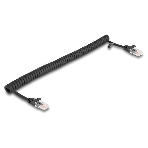 Delock RJ45 Spiralkabel Stecker zu Stecker Cat.5e 1 m schwarz