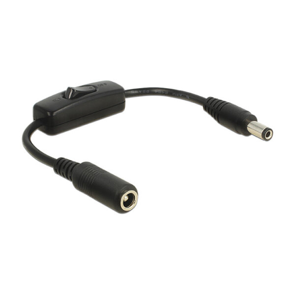 Delock Adapterkabel DC 5,5 x 2,5 mm Stecker > DC 5,5 x 2,5 mm Buchse mit Schalter 20 cm