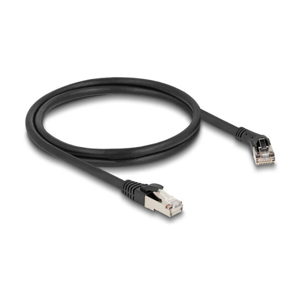 Delock RJ45 Netzwerkkabel Cat.8.1 S/FTP Stecker 45° nach rechts gewinkelt zu Stecker gerade bis 40 Gbps 1 m schwarz