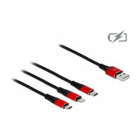 Delock USB Ladekabel 3 in 1 Typ-A zu Lightning™ / Micro USB / USB Type-C™ 1 m schwarz / rot