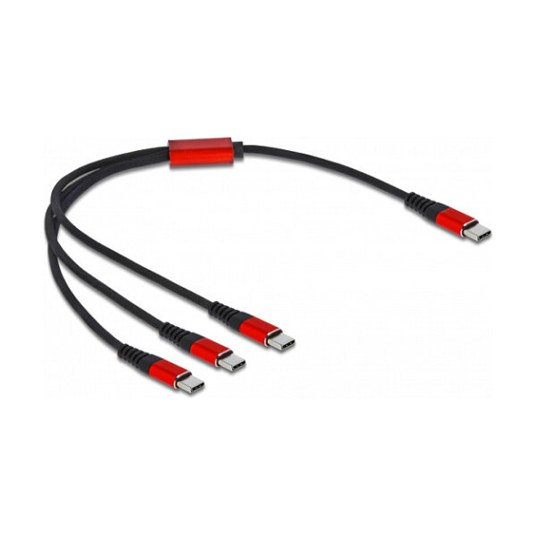 Delock USB Ladekabel 3 in 1 USB Type-C™ zu 3 x USB Type-C™ 30 cm schwarz / rot