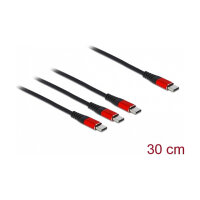 Delock USB Ladekabel 3 in 1 USB Type-C™ zu 3 x USB Type-C™ 30 cm schwarz / rot