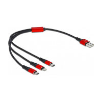 Delock USB Ladekabel 3 in 1 Typ-A zu Lightning™ / 2 x USB Type-C™ 30 cm schwarz / rot