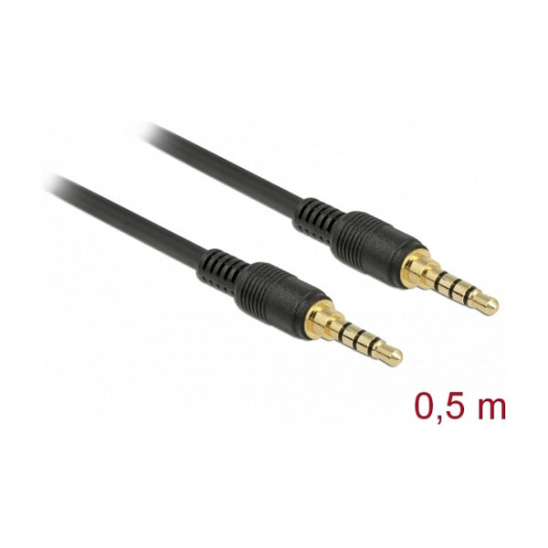 Delock Klinkenkabel 3,5 mm 4 Pin Stecker zu Stecker 0,5 m schwarz