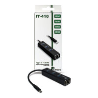 USB-C HUB 3Port Inter-Tech Argus IT-410 1x RJ45 Gigabit Lan passiv Black