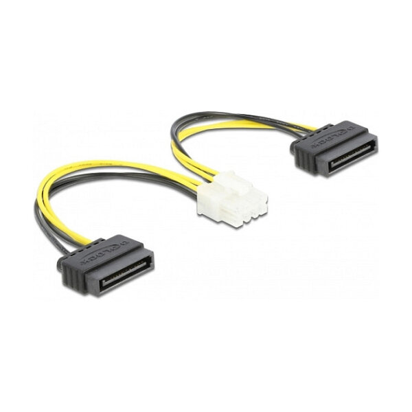 Delock Stromkabel 2 x SATA 15 Pin Stecker zu 8 Pin EPS Stecker 15 cm