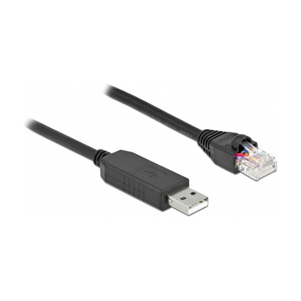 Delock Serielles Anschlusskabel mit FTDI Chipsatz, USB 2.0 Typ-A Stecker zu RS-232 RJ45 Stecker 1 m schwarz