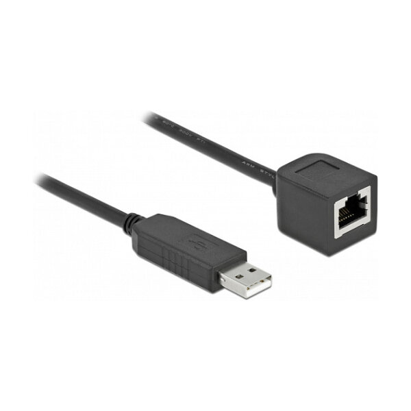 Delock Serielles Anschlusskabel mit FTDI Chipsatz, USB 2.0 Typ-A Stecker zu RS-232 RJ45 Buchse 25 cm schwarz