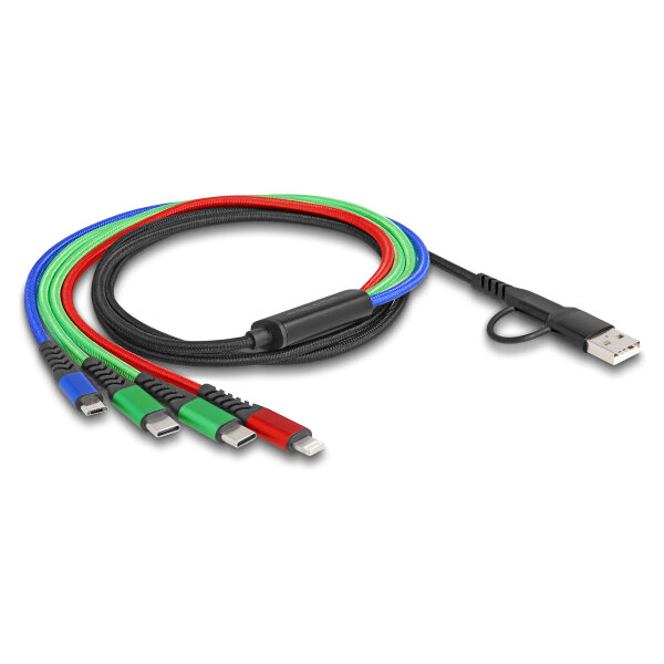 Delock USB Ladekabel 4 in 1 USB Typ-A + USB-C™ zu Lightning™ / Micro USB / 2 x USB Type-C™ 1,20 m