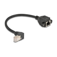 Delock Netzwerk Verlängerungskabel S/FTP Stecker RJ45 Stecker 90° gewinkelt zu RJ45 Einbaubuchse Cat.6A 0,25 m schwarz