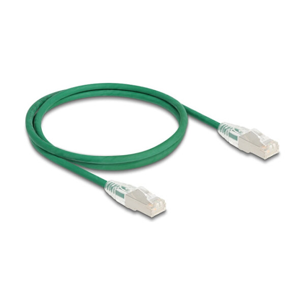 Delock RJ45 Netzwerkkabel Cat.6A Stecker zu Stecker mit gebogener Rastnase U/FTP Slim 1 m grün