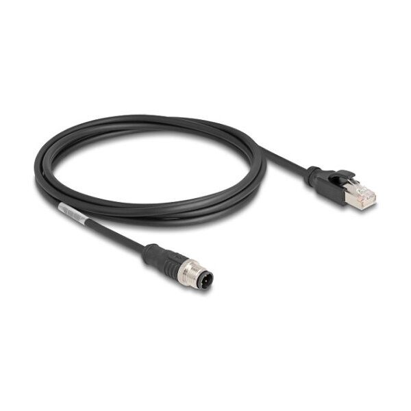 Delock M12 Kabel D-kodiert 4 Pin Stecker zu RJ45 Stecker PVC 2 m